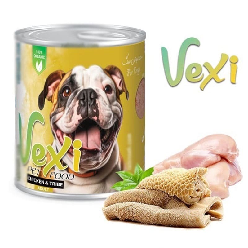 کنسرو غذای سگ «وکسی Vexi» پته با طعم مرغ و سیرابی (400 گرم)