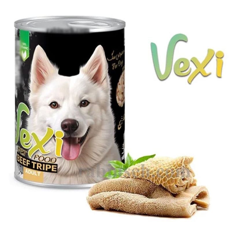 کنسرو غذای سگ «وکسی Vexi» نچرال با تکههای سیرابی (400 گرم)