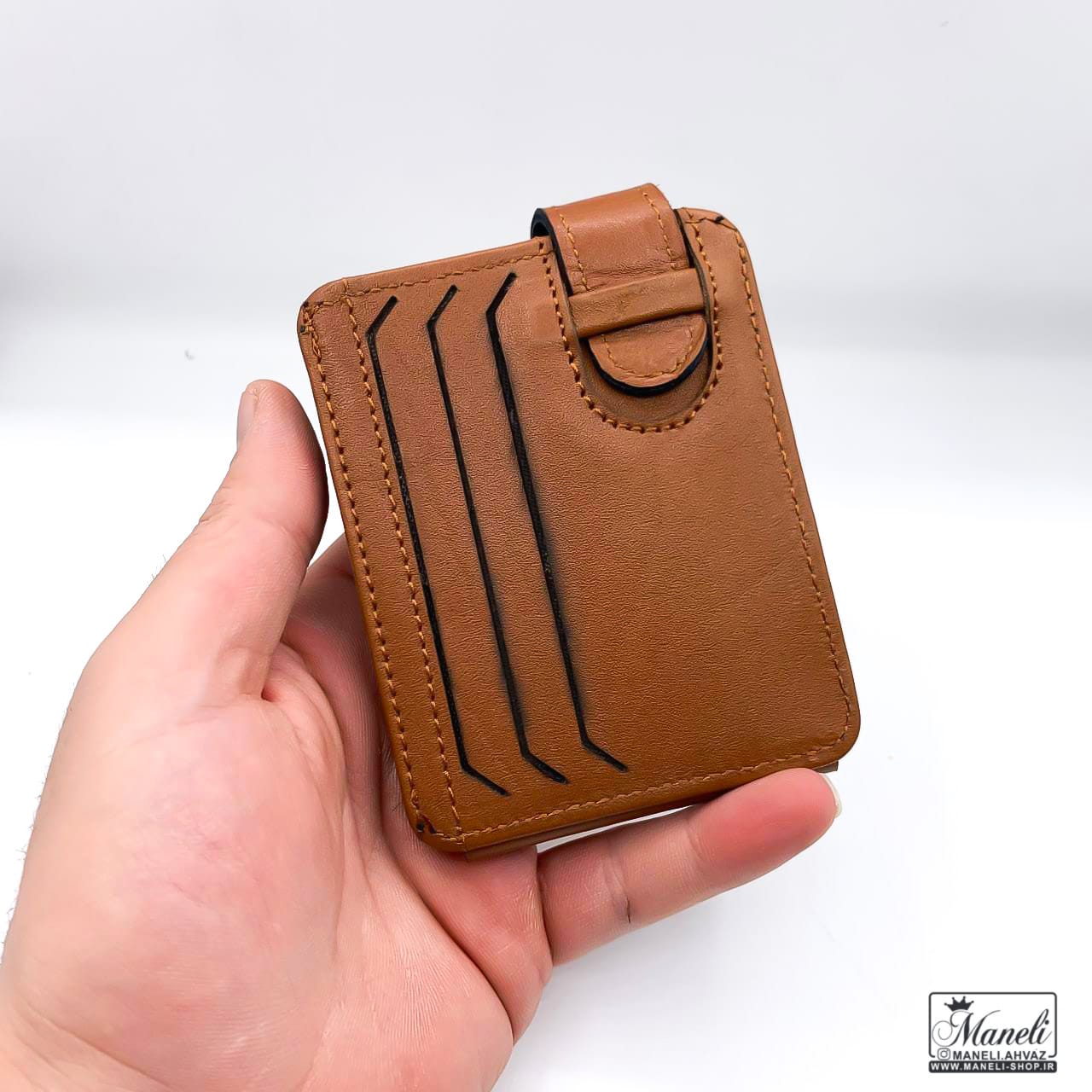 کیف چرم جاکارتی دورو از برند چرمسال با طراحی منحصر به فرد - رنگ مشکی و عسلی