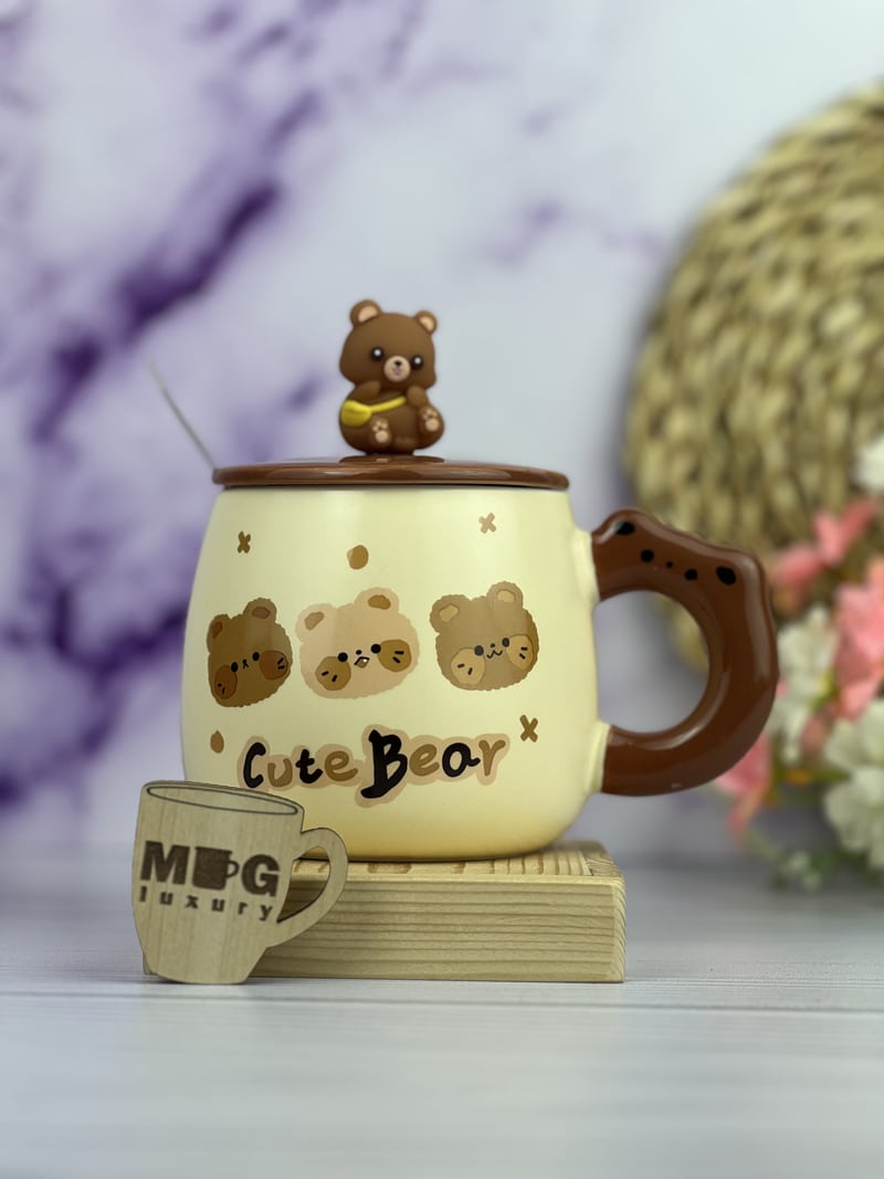 ماگ طرح 3 خرس درب دار قاشق دار