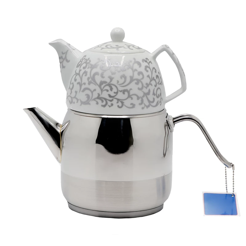 کتری قوری 2 لیتری استیل تک دسته یونیک کد UN-7280 - سفید-نقره-ای