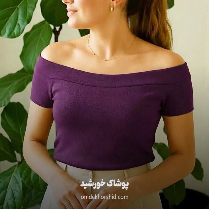 تیشرت یقه قایقی نیم آستین