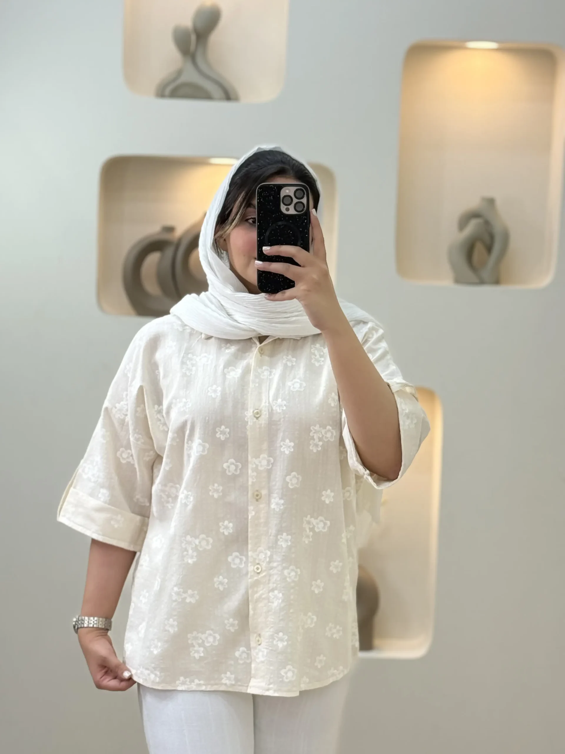 شومیز گل گچی پاگن دار-۱۰۲۵۴ - کرمی