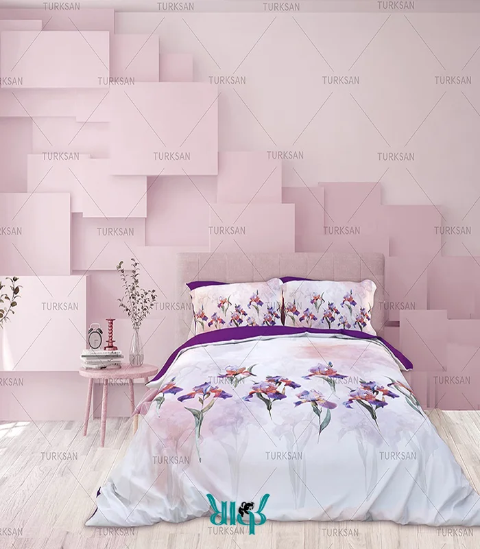 روتختی سفید دونفره طرح گل ارغوان کد d371
