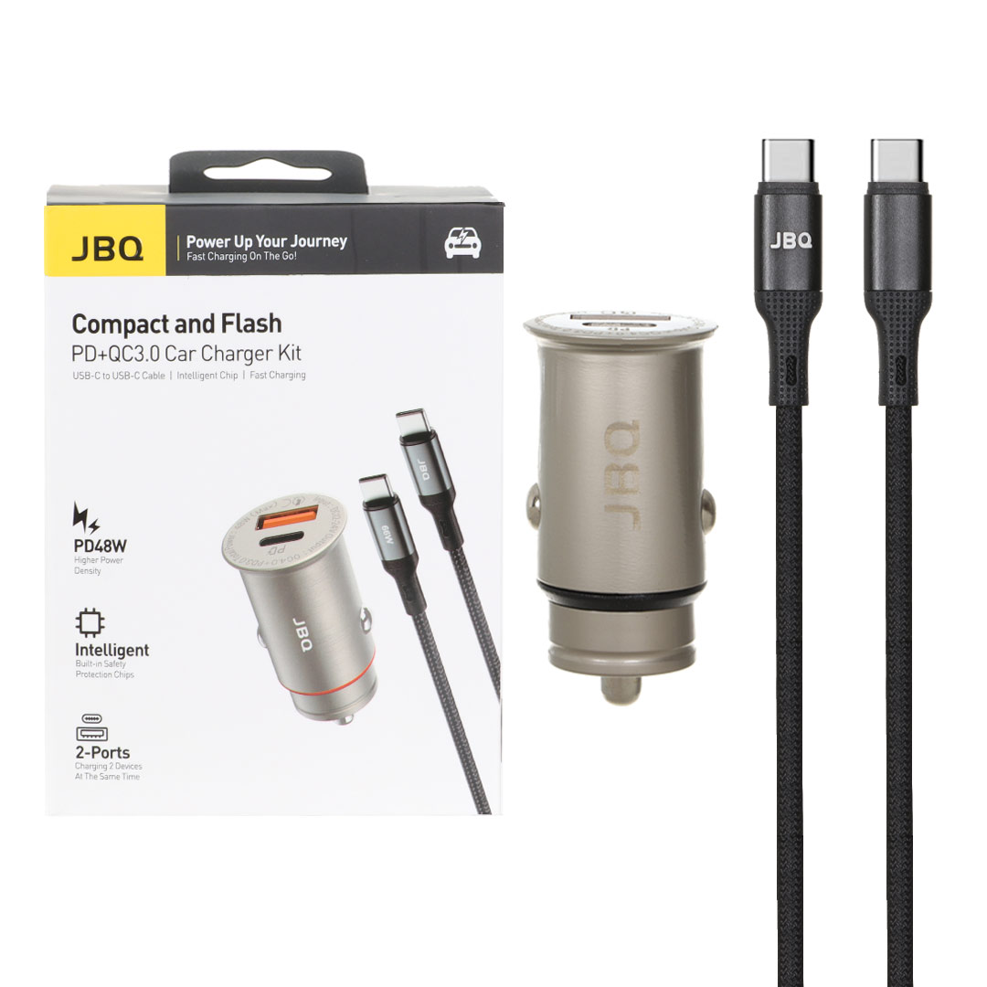 شارژر فندکی PD و فست دو پورت JBQ مدل C393094 48W به همراه کابل شارژ Type-C To Type-C - قهوه ای
