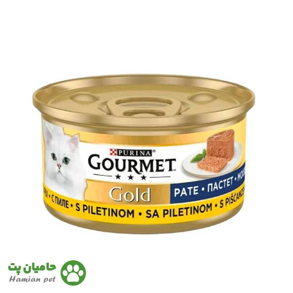 کنسرو گربه گورمت گلد طعم پته مرغ وزن 85 گرم