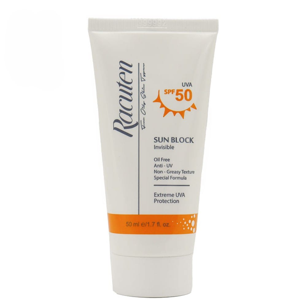 کرم ضد آفتاب بی رنگ پوست چرب و مختلط راکوتن SPF 50 حجم 50 میل