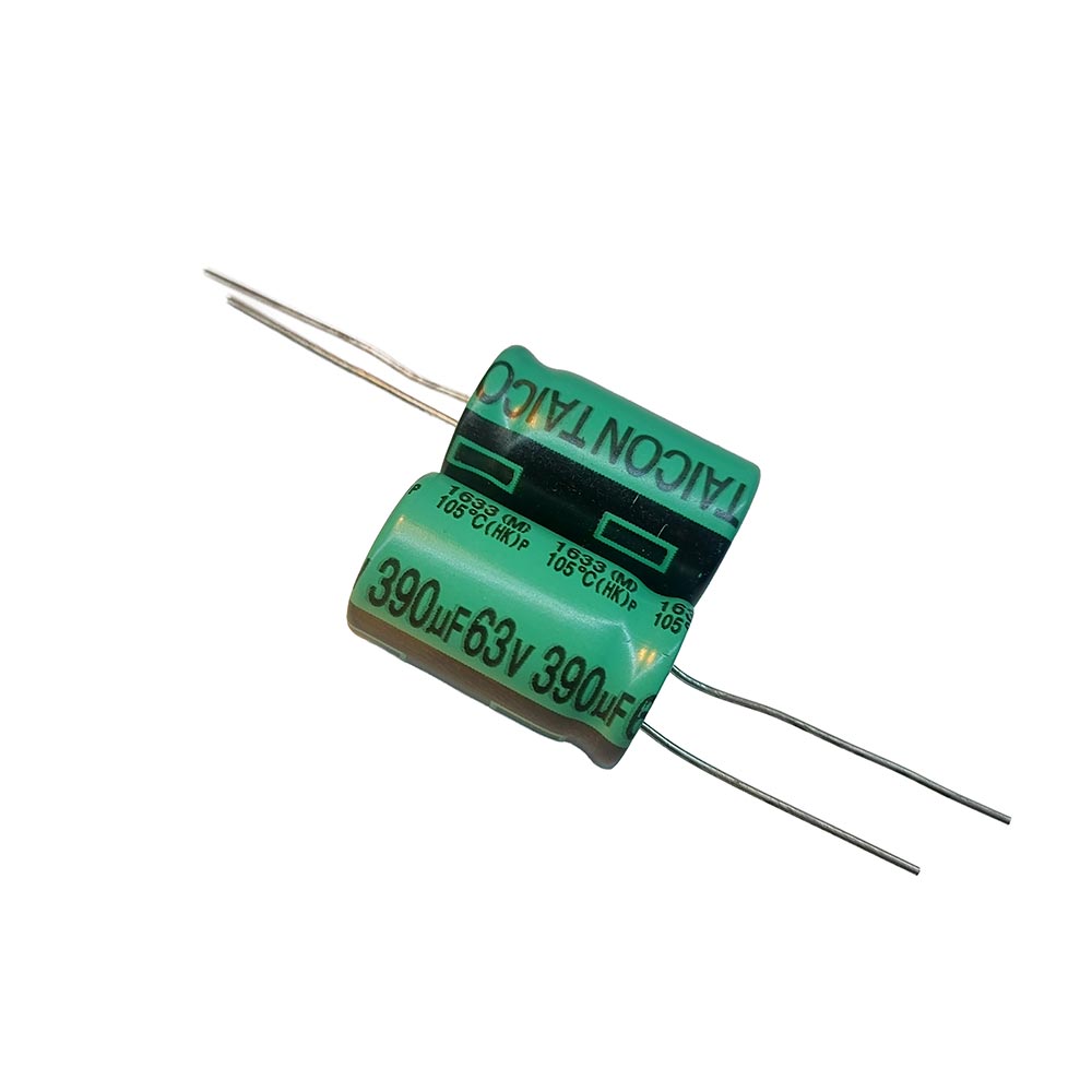 خازن الکترولیتی 390uF / 63V مارک TAICON (HK)