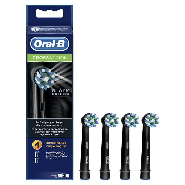 سری یدک مسواک برقی اورال-بی CrossAction بسته 4 عددی مشکی