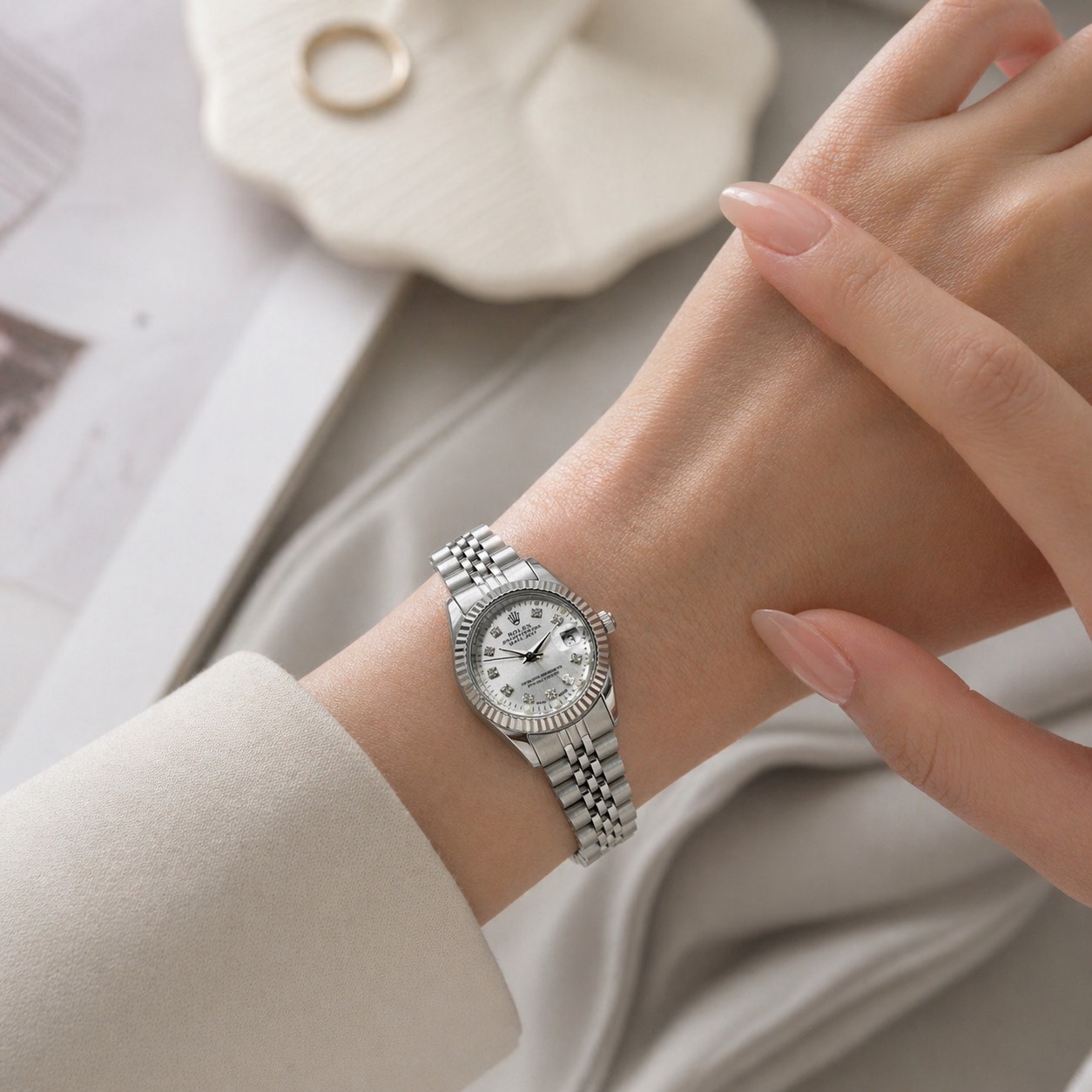 ساعت زنانه رولکس دیت‌جاست (DateJUST) بند استیل صفحه نقره‌ای (E) کد W062(p)