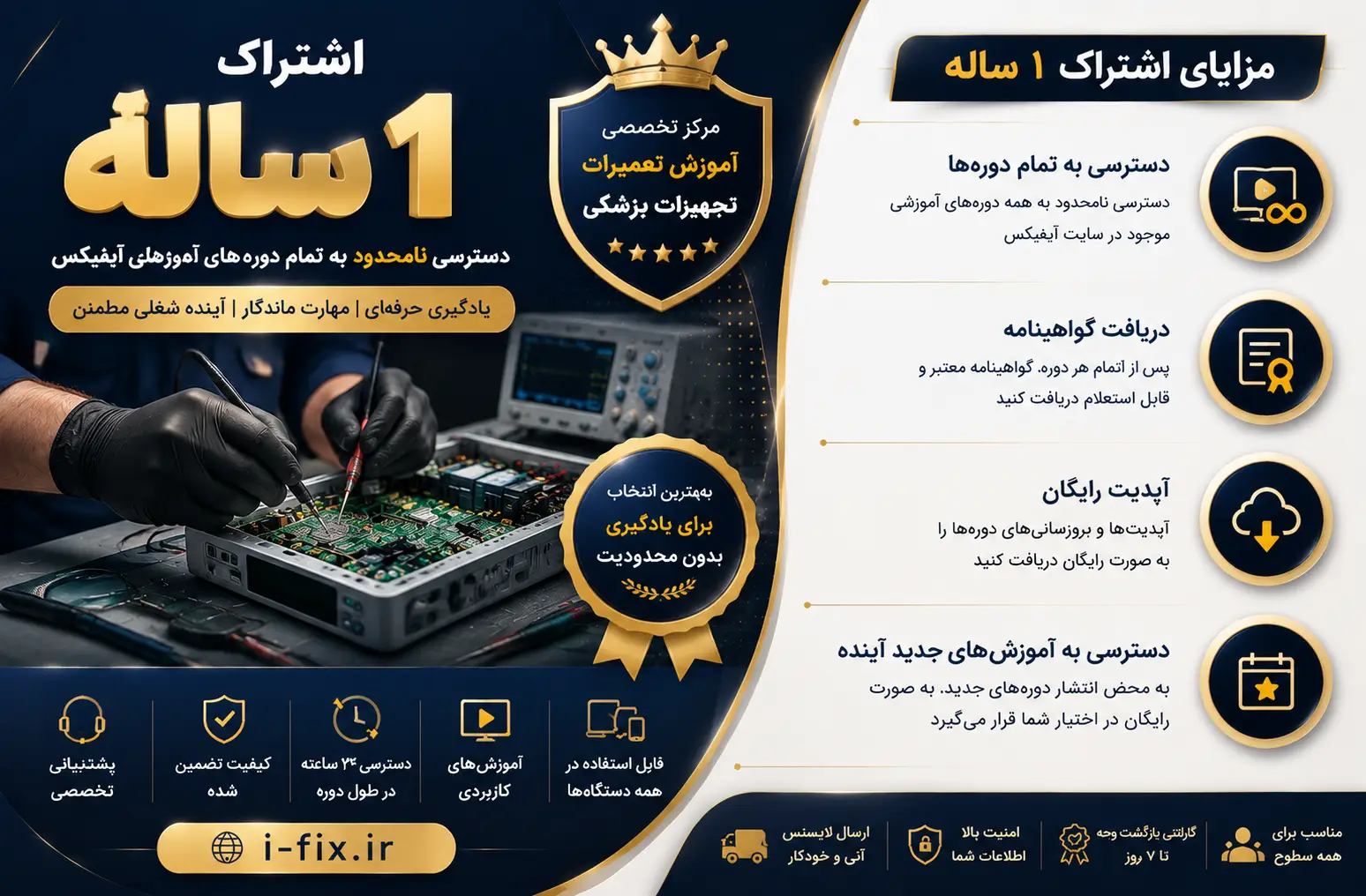 اشتراک 1 ساله آموزش تعمیر تجهیزات پزشکی آیفیکس