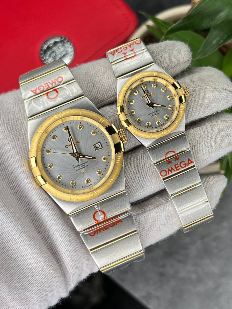 ساعت مچی مردانه و زنانه امگا کانسلیشن OMEGA Canstllation نقره ای طلایی صفحه سیلور اندیکس نگین