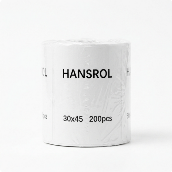 رول لیبل حرارتی هانسرول سایز 30×45 میلیمتر مناسب پرینتر لیبلزن فوممو