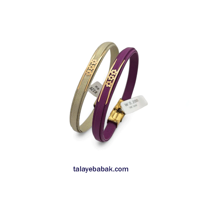 دستبند چرم و طلا گل DM502