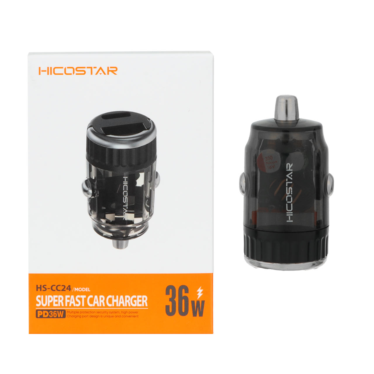 شارژر فندکی فست و PD دو پورت Hicostar مدل HS-CC24 36W - مشکی