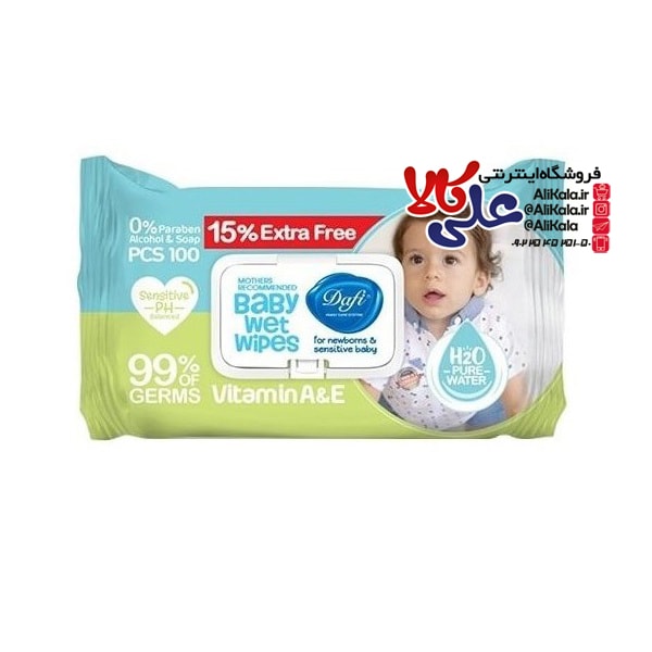 دستمال مرطوب پاکتی دافی بسته 100 عددی