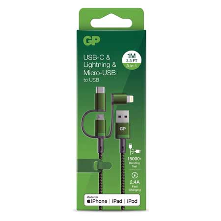 کابل شارژ موبایل 3پورت (GP USB-C & Lightning & Micro-USB to USB)