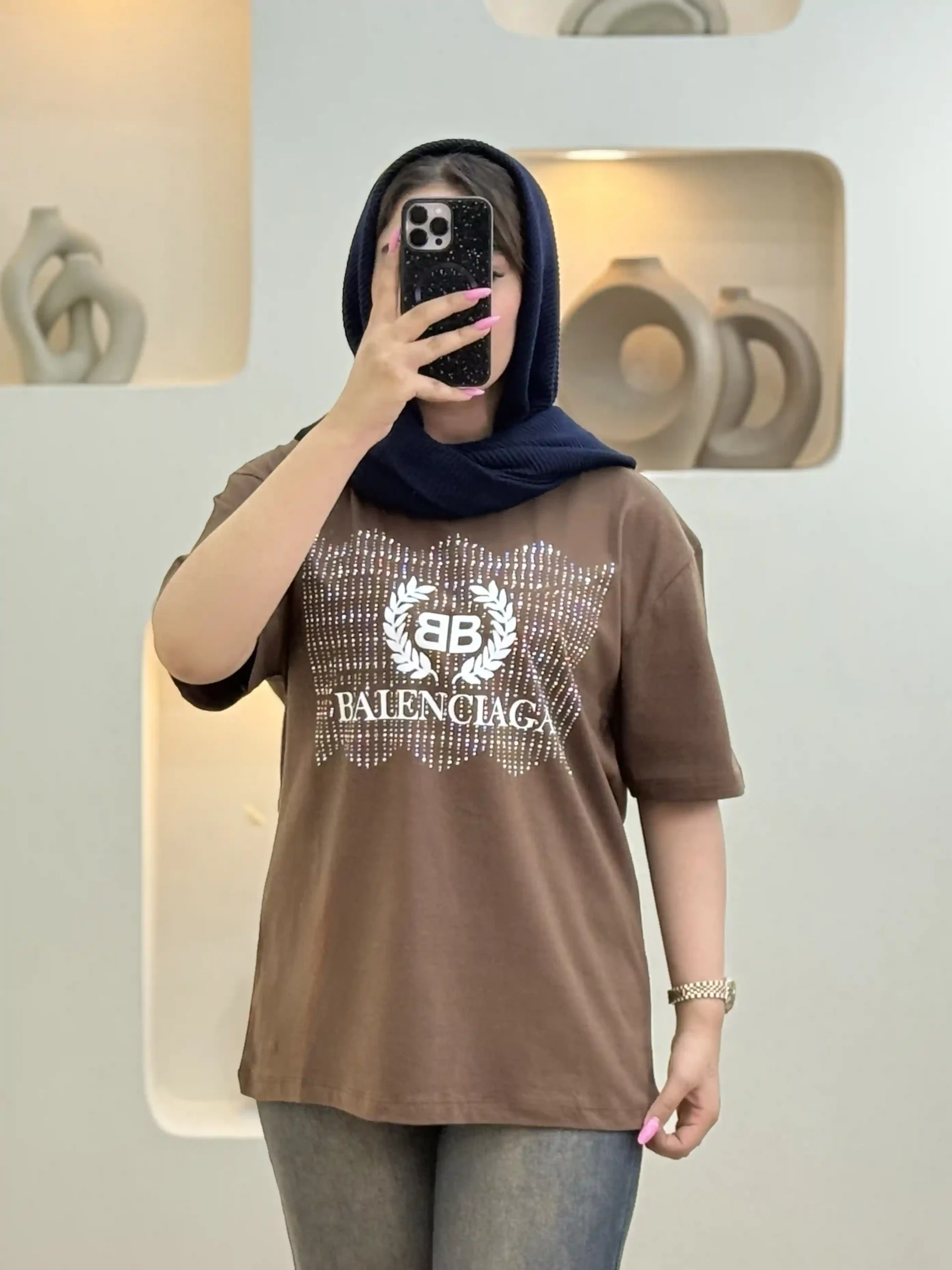 تیشرت لانگ (Balenciaga)-11857 - قهوه ای