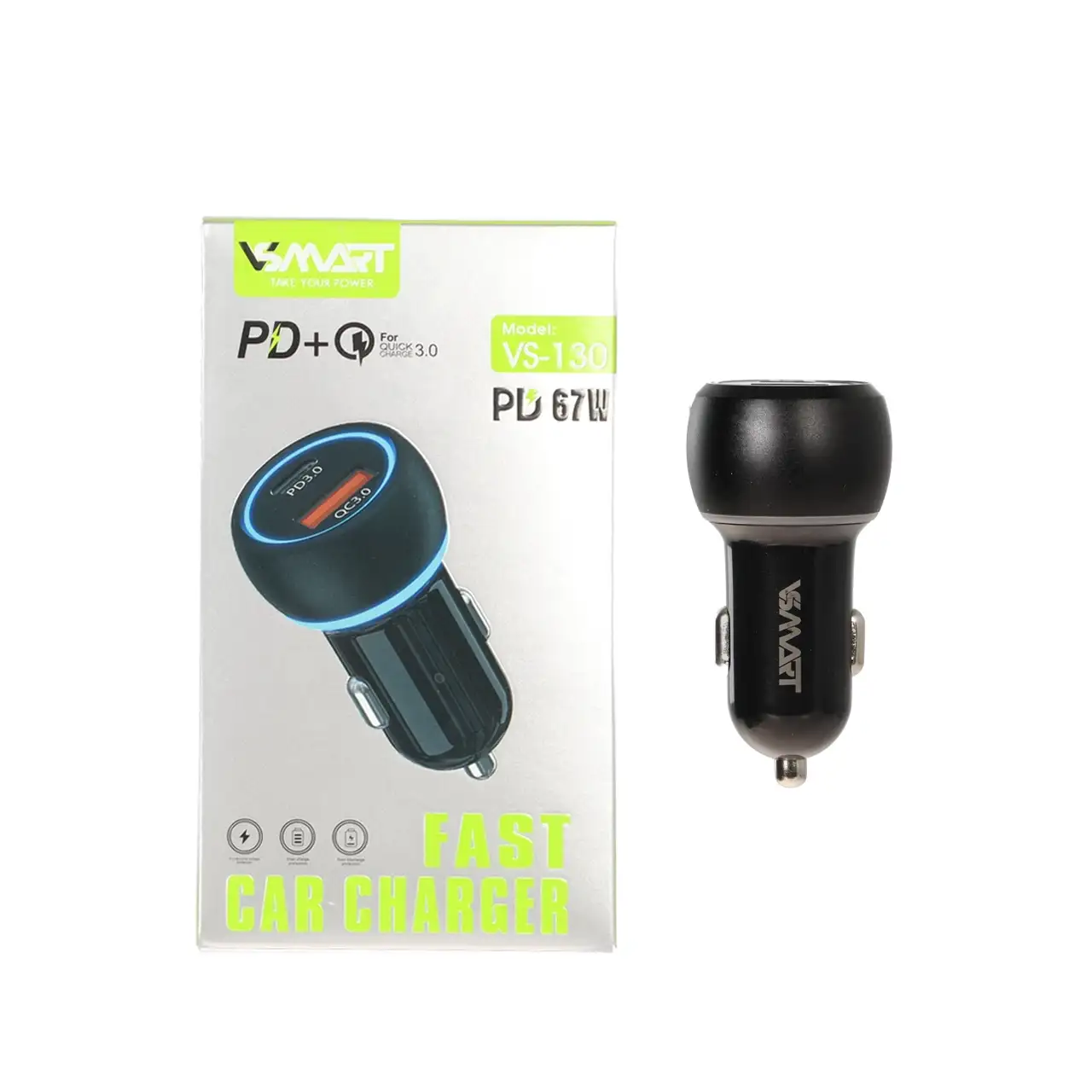 شارژر فندکی PD و فست دو پورت V-Smart مدل VS-130 67W - مشکی - BSA