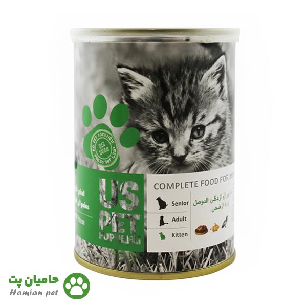 کنسرو بچه گربه یو اس پت (US pet) طعم مرغ و اردک ۴۰۰ گرم