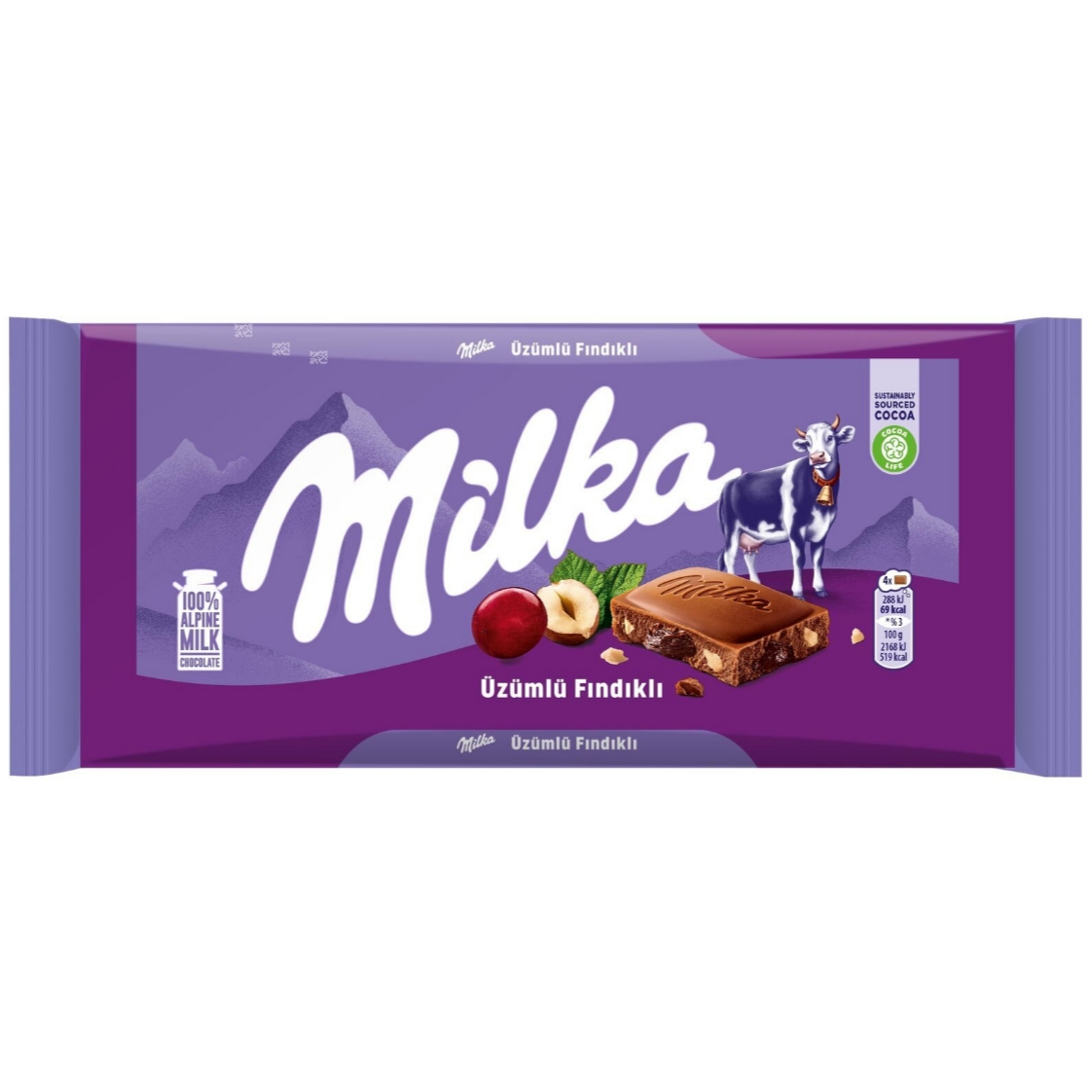 شکلات میلکا (با مغز فندق و کشمش)