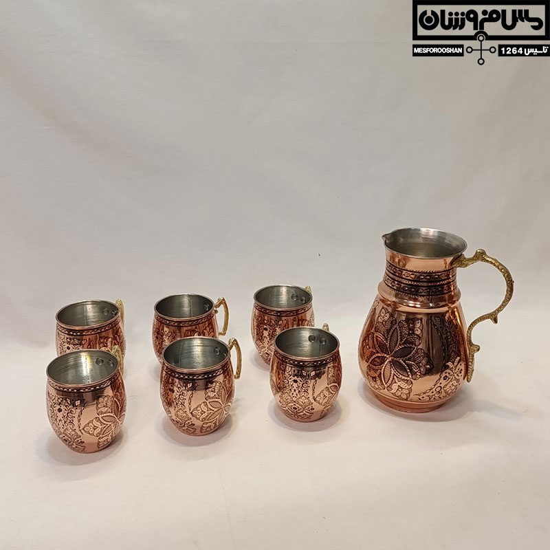 ست مسی پارچ و لیوان الماس تراش مدل قوشان