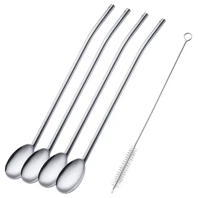 ۴ عدد قاشق نی + ۱ عدد برس تمیز کننده Drinking Straw Spoons وست مارک