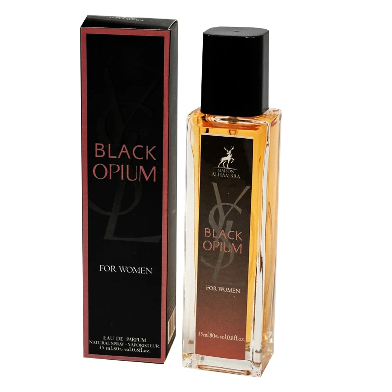 ادوپرفیوم جیبی زنانه الحمبرا مدل بلک اوپیوم (Black Opium) حجم 35 میلیلیتر