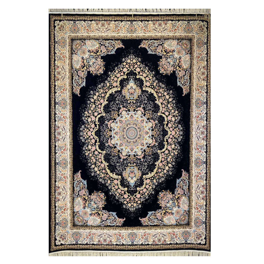 فرش ماشینی ۱۲۰۰شانه زمینه ذغالی کدSH-1249