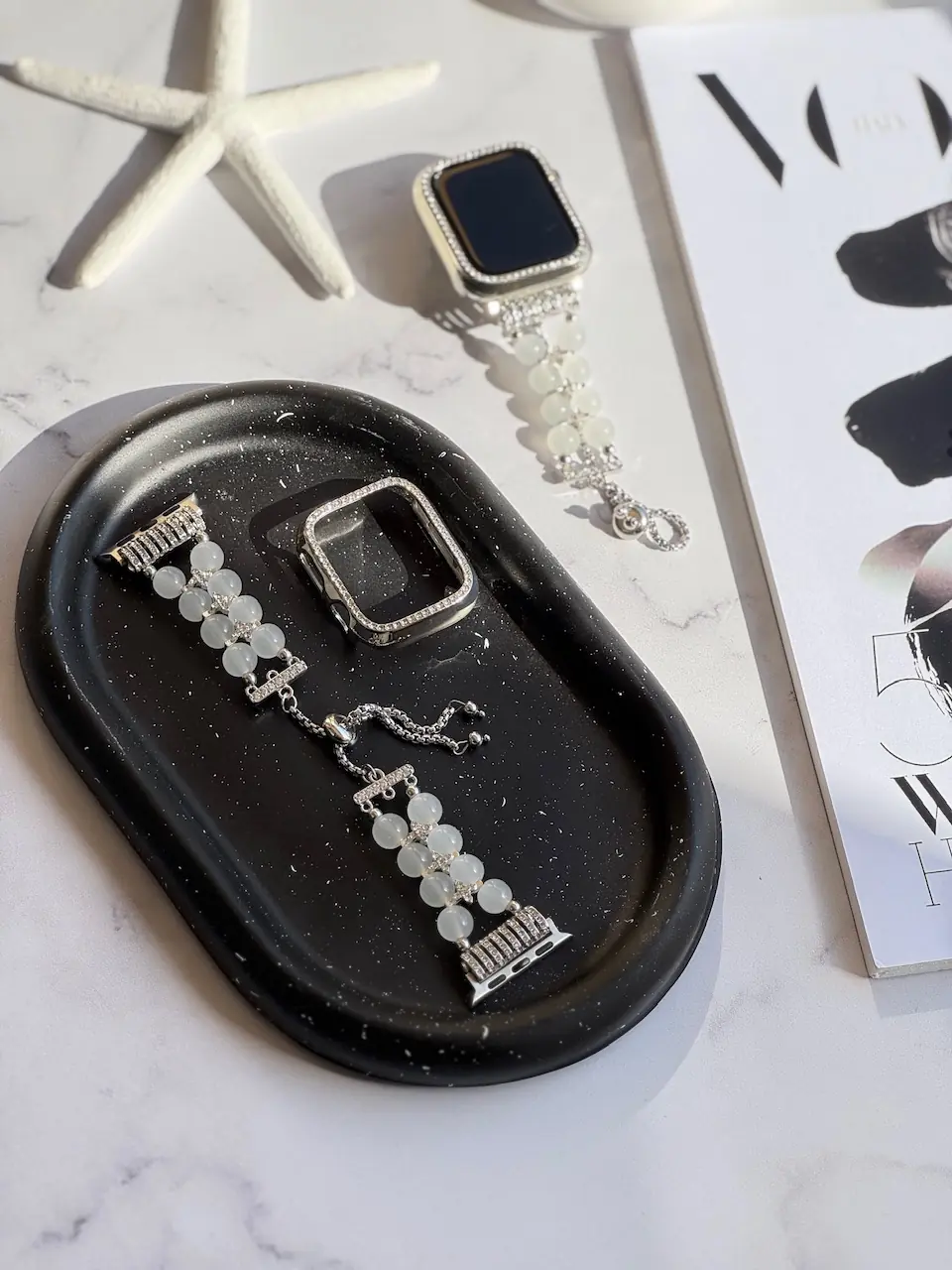 بند اپل واچ Shell Diamond همراه با گارد نگین دار (کدw5039)
