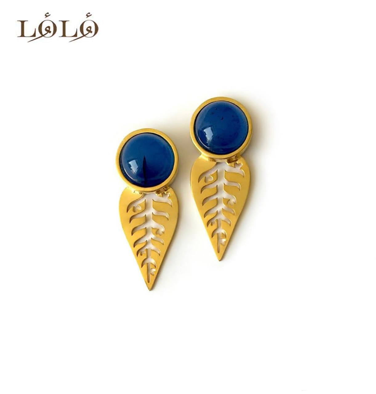 گوشواره نقره برگ عقیق آبی