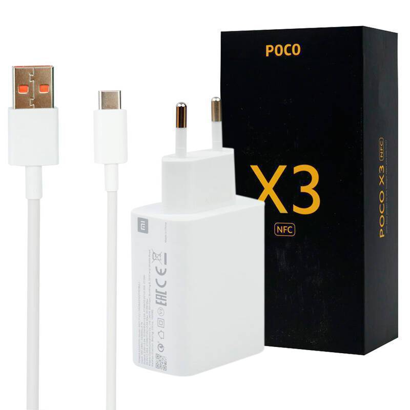 شارژر فست شارژ Xiaomi Poco X3 NFC QC3 PD 33W سرجعبه + کابل Type-C و جعبه گوشی