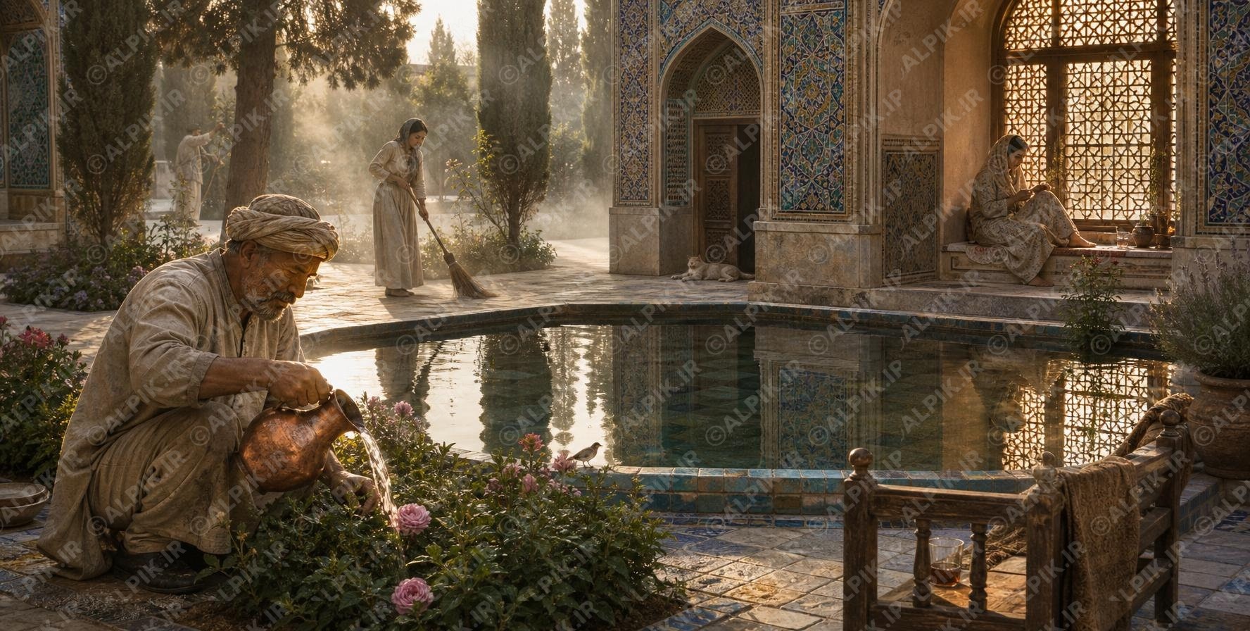 عکس باکیفیت عمارت سنتی ایرانی و حیاط قدیمی
