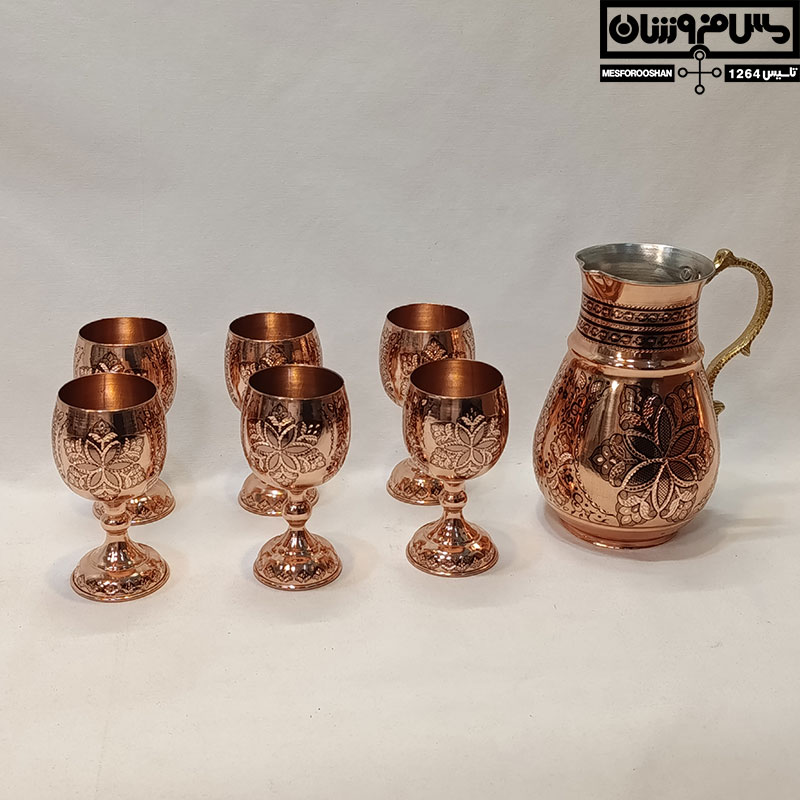 ست پارچ و جام مسی الماس تراش مدل برگوچ