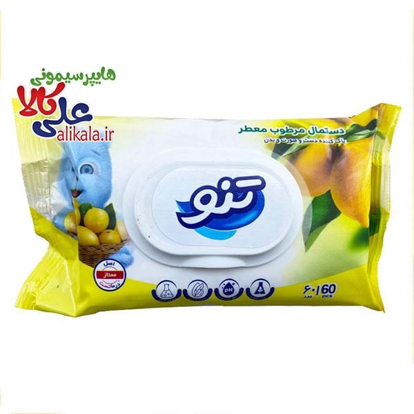 دستمال مرطوب معطر لیمو 60 عددی تنو Teno
