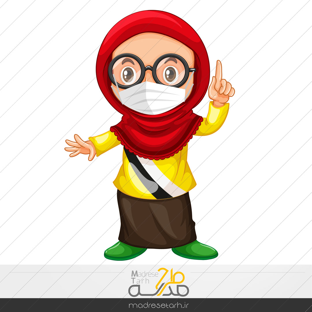 وکتور دانش آموز دختر با ماسک