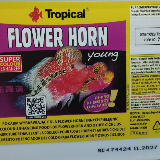 غذای گرانول فلاور هورن تروپیکال Tropical Flower Horn Young (بسته بندی باصرفه)