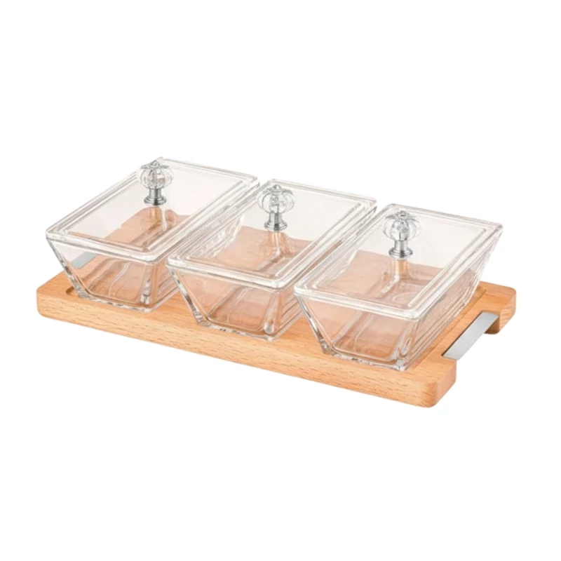 اردو خوری مستطیل 3 خانه پایه چوبی لیمون کد 224859