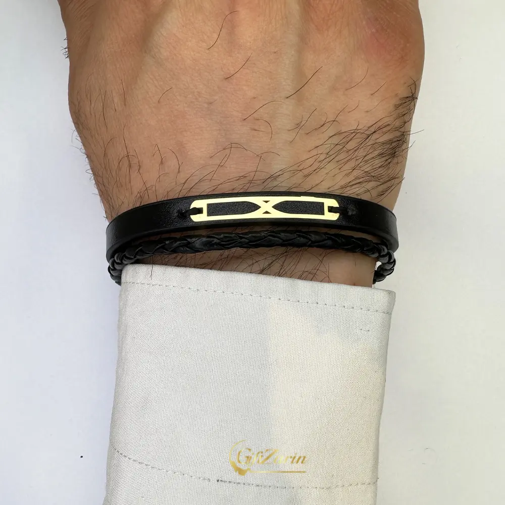 دستبند چرم و طلا مردانه M376