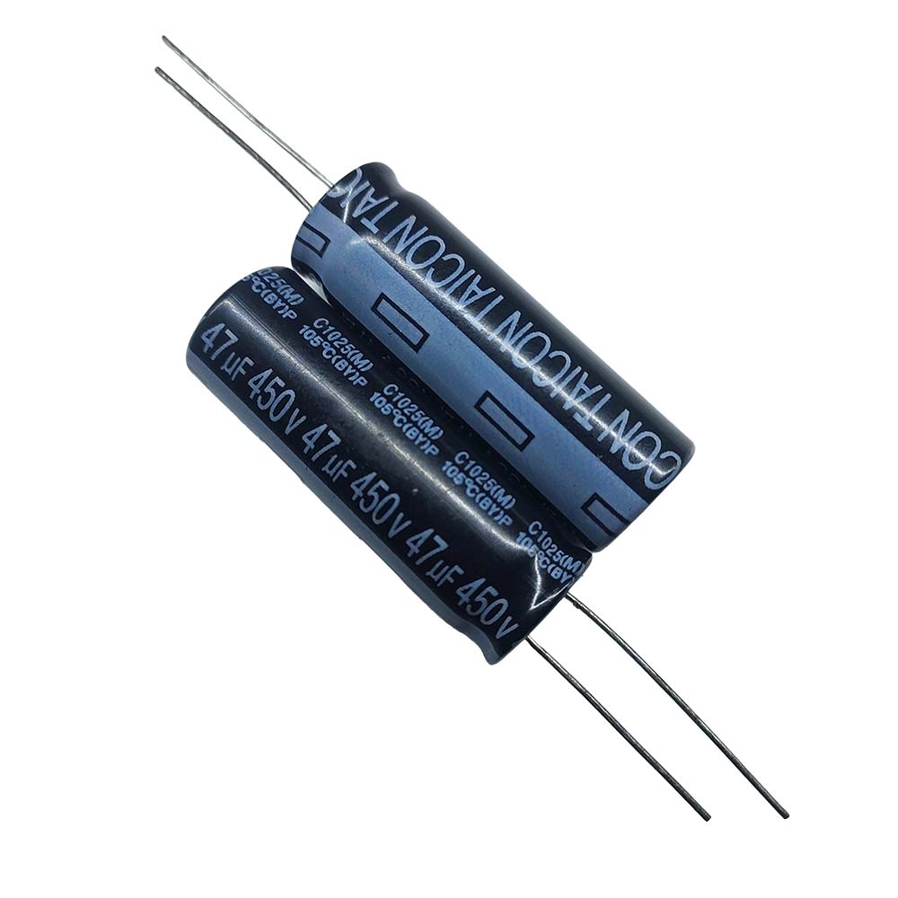 خازن الکترولیتی 47uF / 450V مارک TAICON P(BY) سایز 12.5mmx37mm