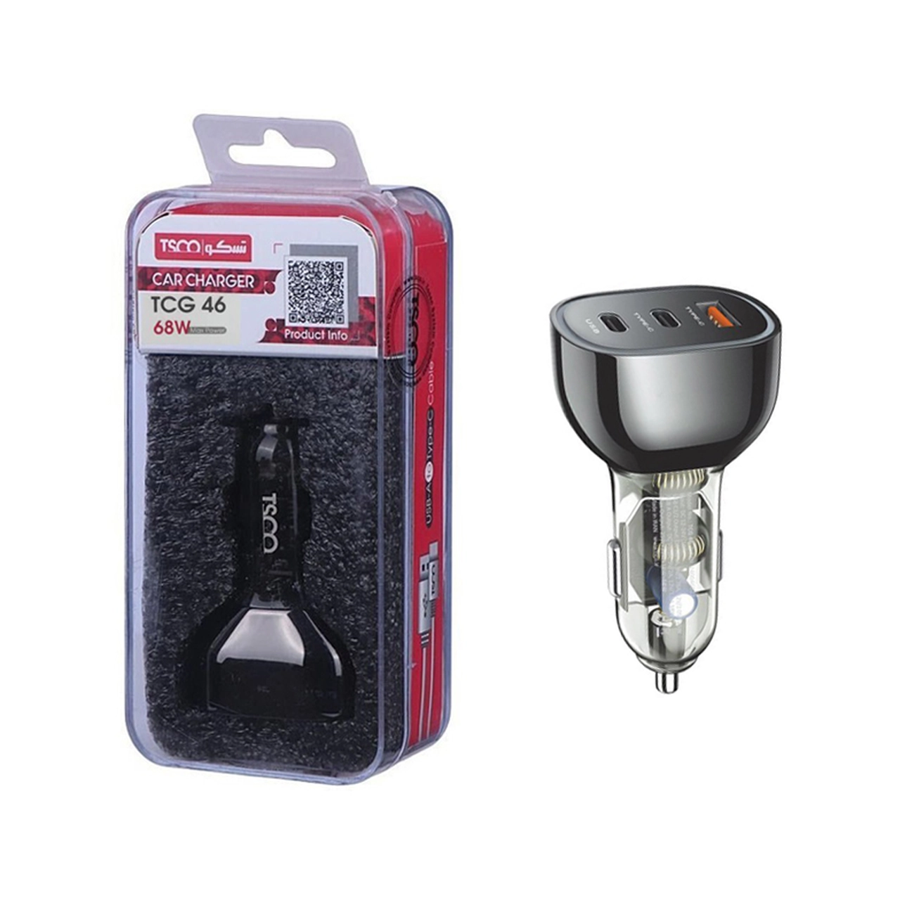 شارژر فندکی PD و فست سه پورت TSCO مدل TCG 46 68W - مشکی