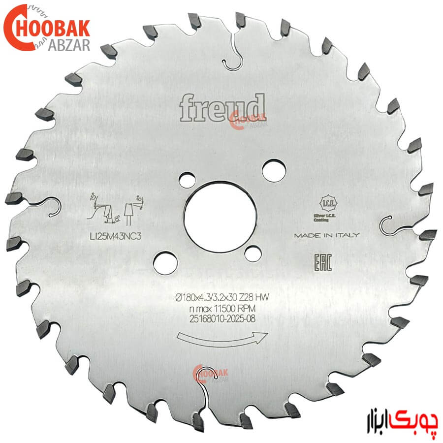 تیغ اره خط زن پانل بر 180*28 شفت 30 فرود کد LI25M43NC3