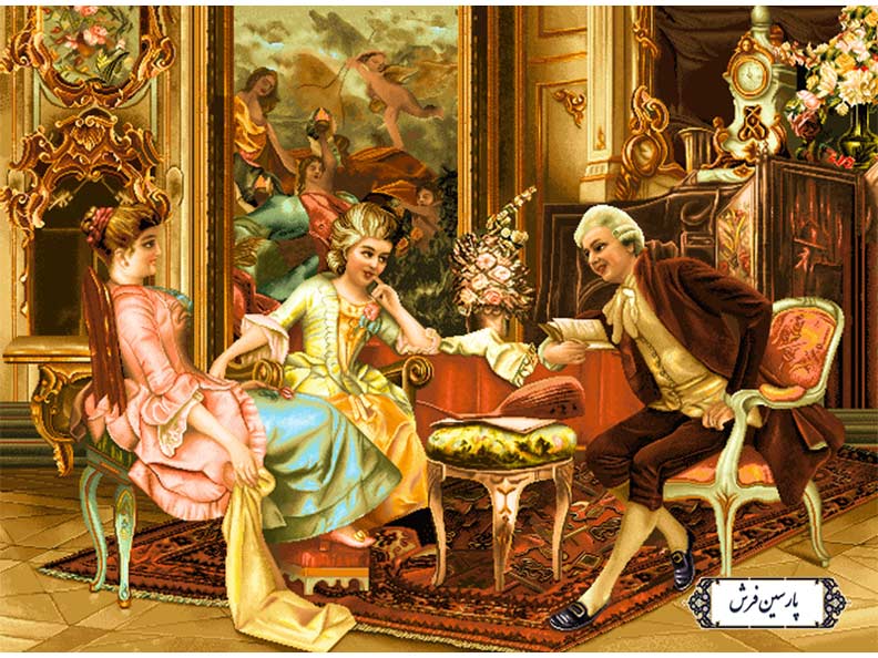 نخ و نقشه تابلو فرش دستباف مهمانی اشرافی - کد NF2294