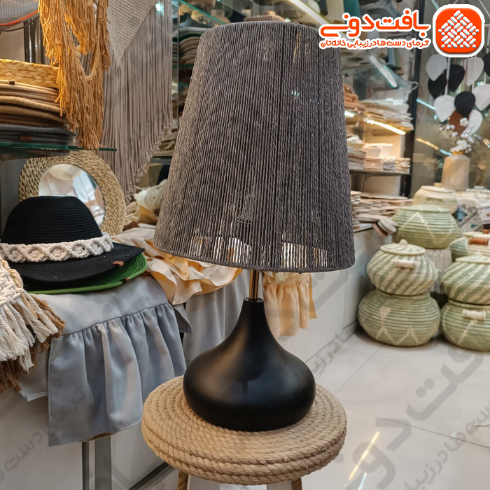 آباژور رومیزی رافیا خاکستری پایه فلزی کد 015117