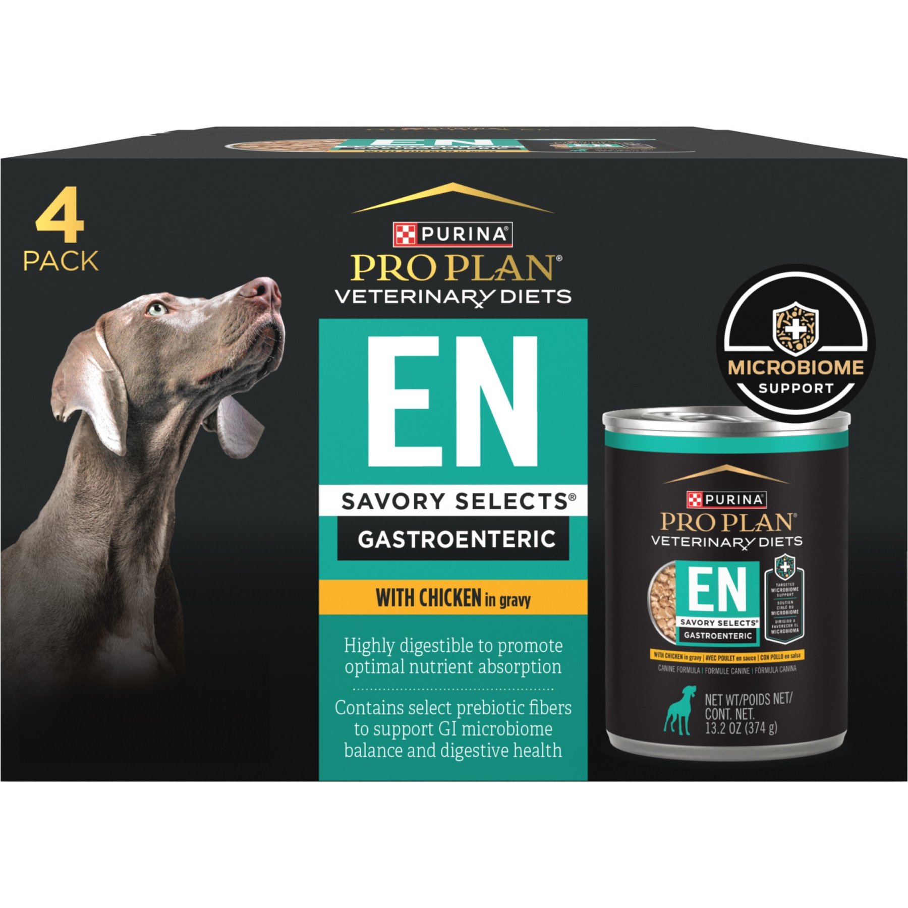 کنسرو تکه ای پورینا پرو پلن سگ بالغ EN گوارشی سیوری سلکتس مرغ ۴ عدد ۳۷۴ گرمی | Purina Pro Plan Veterinary Diets EN Savory Selects Chicken 4x13.2oz