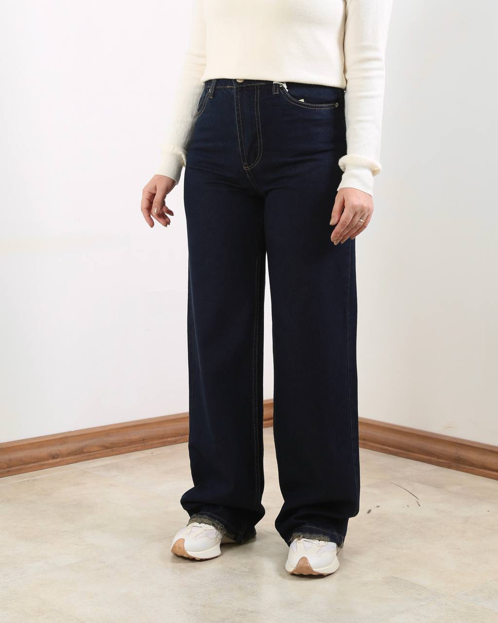 شلوار جین نیم بگ سورمه ای خام
