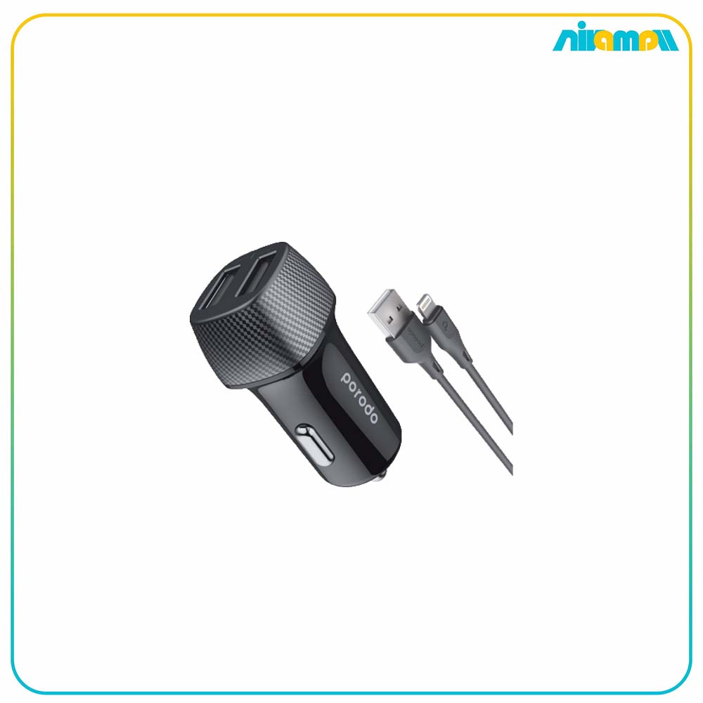 شارژر فندکی دو پورت پرودو مدل PD-34CCV2L به همراه کابل Lightning به طول 0.9M