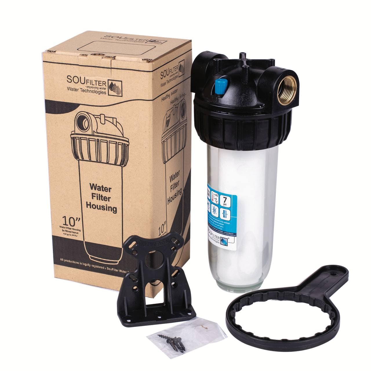هوزینگ 10 اینچ ورودی 1 اینچ برنجی شفاف نشکن سو فیلتر soe filter