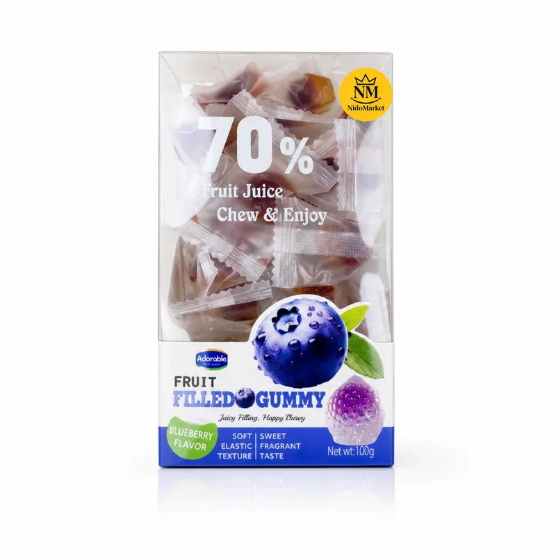 پاستیل مغزدار بلوبری ادورابل Fruit Filled Gummy وزن 100 گرم