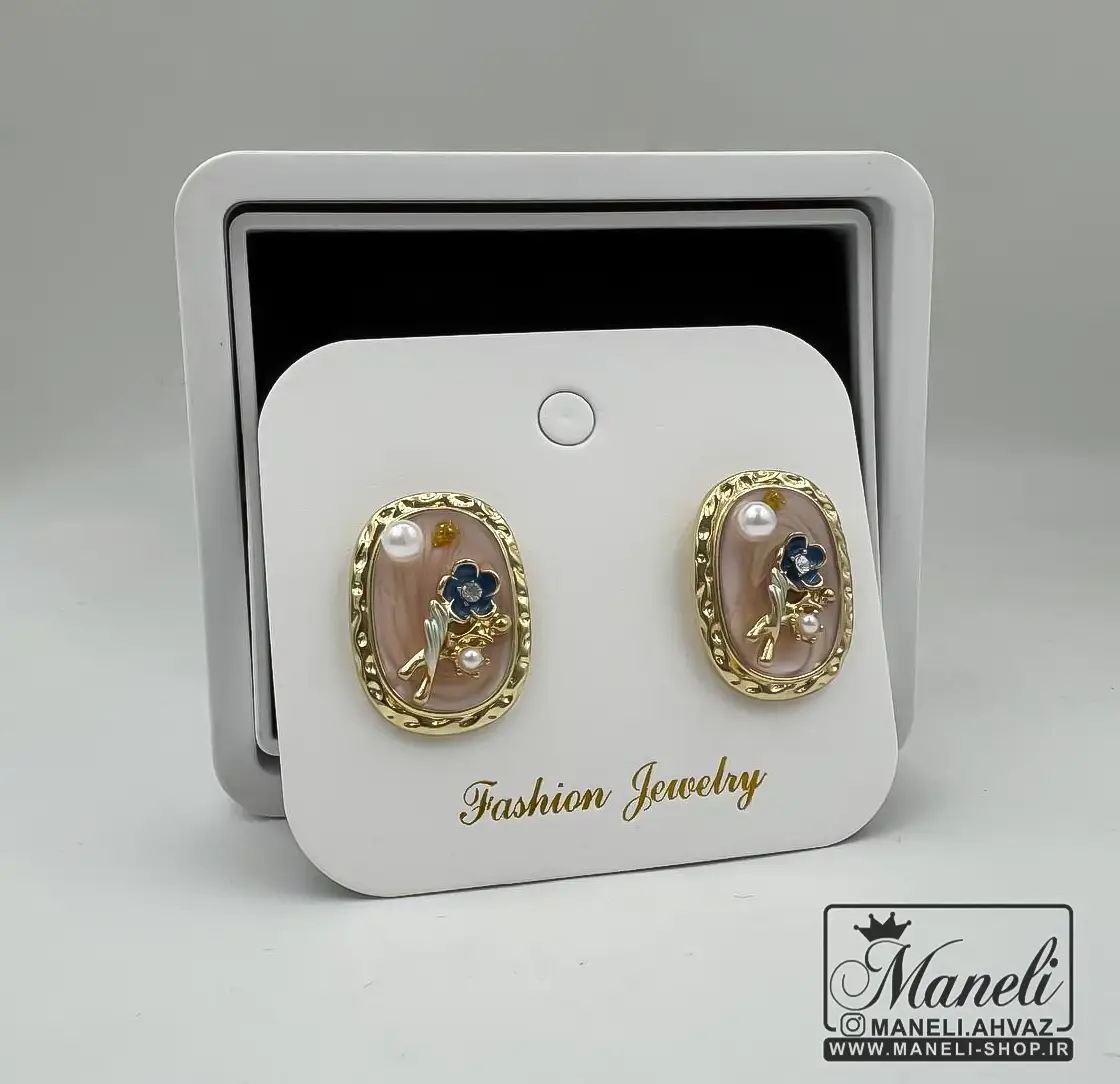 گوشواره میناکاری با گل آبی|4098118
